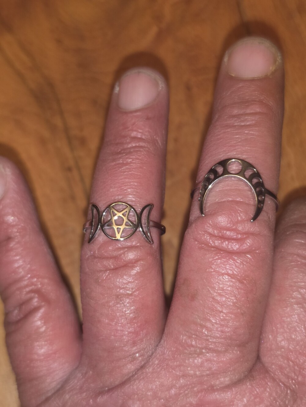 Two Celtic Moon Phase Rings Silver Tone Size 7.5 & 9